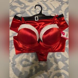 Spree Red Satin Bra with Faux Fur Trim